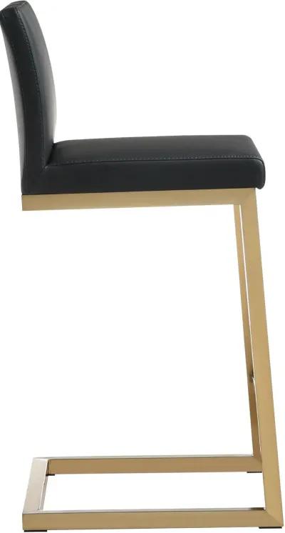 Parma Black Performance Vegan Leather and Gold Steel Counter Stool - Set of 2