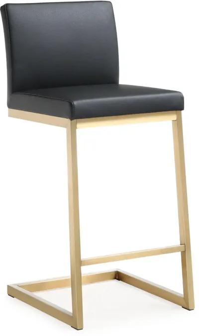 Parma Black Performance Vegan Leather and Gold Steel Counter Stool - Set of 2