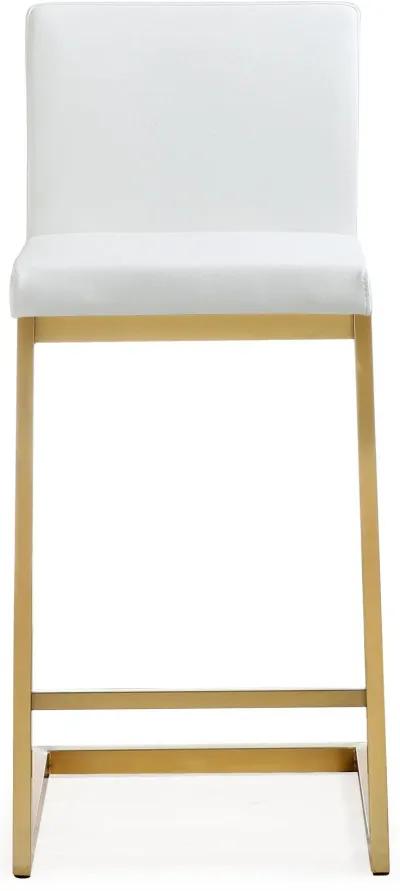 Parma White Performance Vegan Leather and Gold Steel Counter Stool - Set of 2