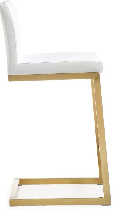 Parma White Performance Vegan Leather and Gold Steel Counter Stool - Set of 2