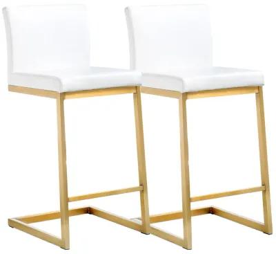 Parma White Performance Vegan Leather and Gold Steel Counter Stool - Set of 2