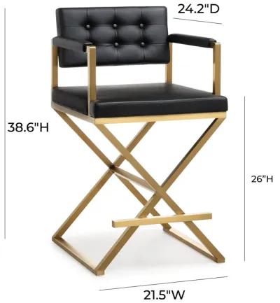 Director Black Performance Vegan Leather and Gold Steel Counter Stool