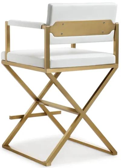 Director White Performance Vegan Leather and Gold Steel Counter Stool