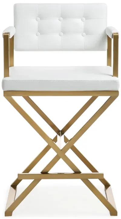 Director White Performance Vegan Leather and Gold Steel Counter Stool