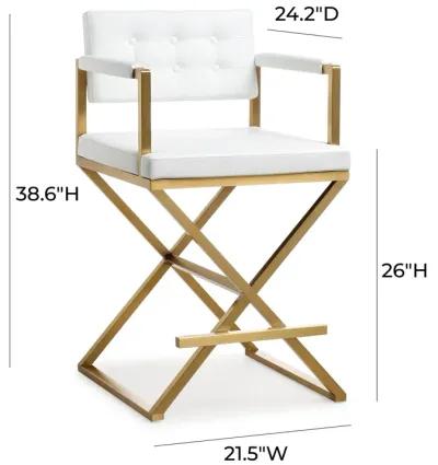 Director White Performance Vegan Leather and Gold Steel Counter Stool