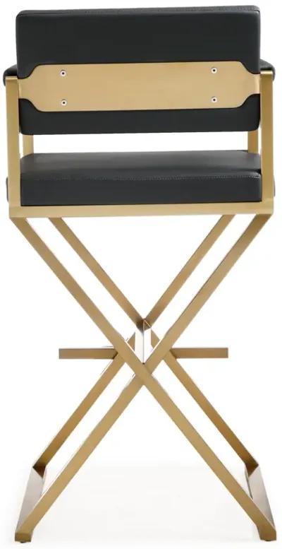 Director Black Performance Vegan Leather and Gold Steel Barstool