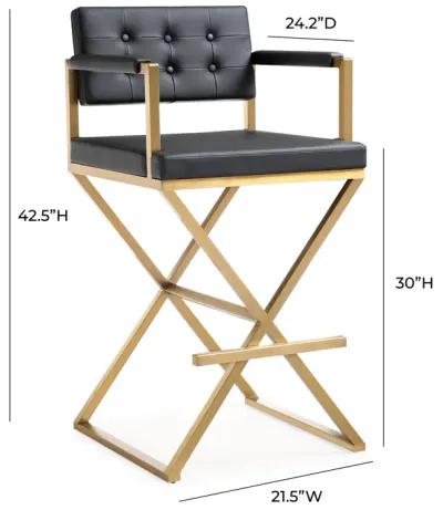 Director Black Performance Vegan Leather and Gold Steel Barstool