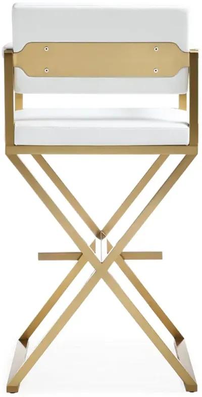 Director White Performance Vegan Leather and Gold Steel Barstool