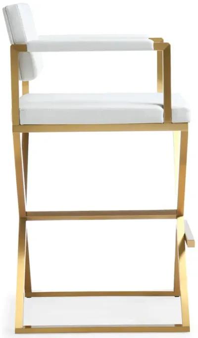 Director White Performance Vegan Leather and Gold Steel Barstool