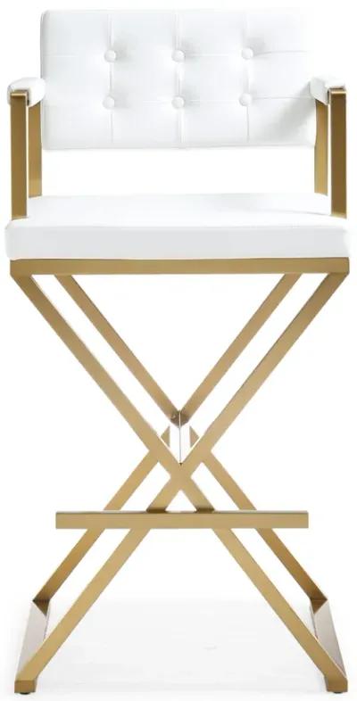 Director White Performance Vegan Leather and Gold Steel Barstool