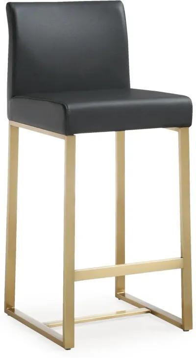 Denmark Black Performance Vegan Leather and Gold Steel Counter Stool - Set of 2