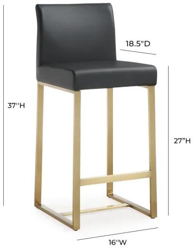 Denmark Black Performance Vegan Leather and Gold Steel Counter Stool - Set of 2