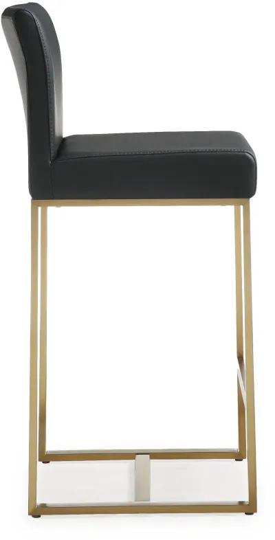 Denmark Black Performance Vegan Leather and Gold Steel Counter Stool - Set of 2