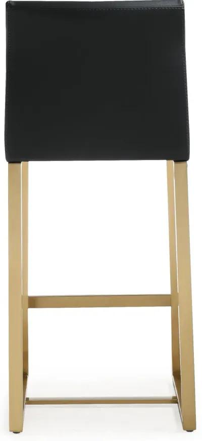 Denmark Black Performance Vegan Leather and Gold Steel Counter Stool - Set of 2