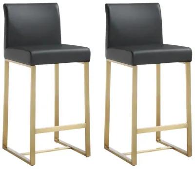 Denmark Black Performance Vegan Leather and Gold Steel Counter Stool - Set of 2