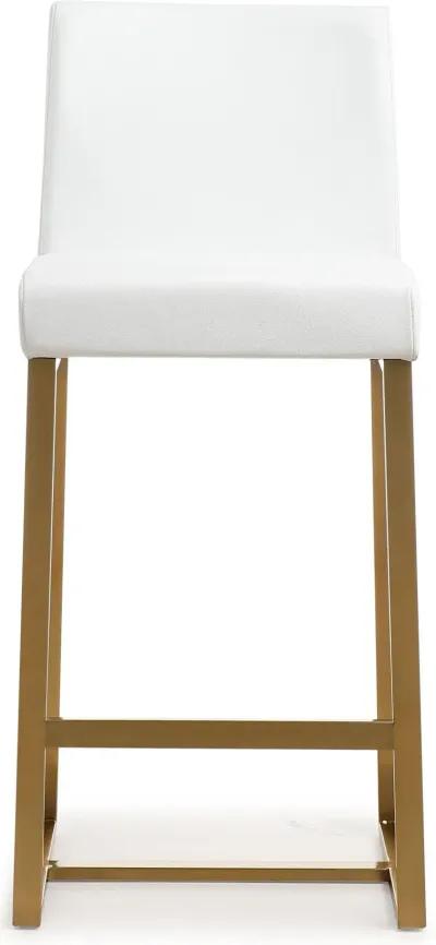 Denmark White Performance Vegan Leather and Gold Steel Counter Stool - Set of 2