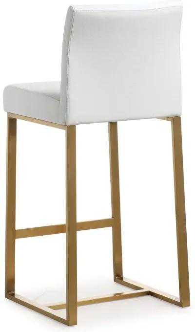 Denmark White Performance Vegan Leather and Gold Steel Counter Stool - Set of 2