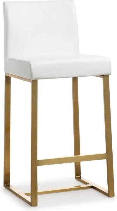 Denmark White Performance Vegan Leather and Gold Steel Counter Stool - Set of 2