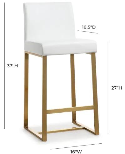 Denmark White Performance Vegan Leather and Gold Steel Counter Stool - Set of 2