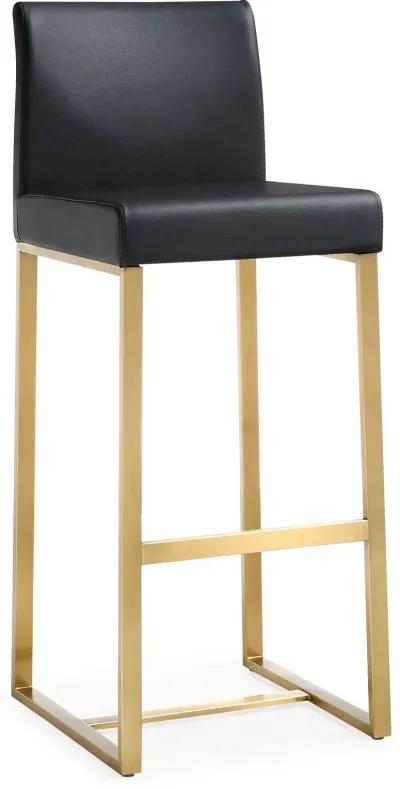 Denmark Black Performance Vegan Leather and Gold Steel Barstool - Set of 2