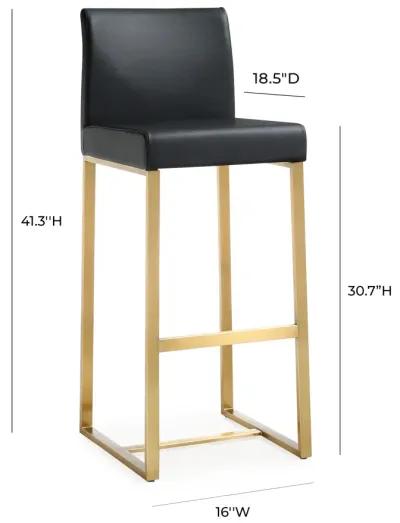 Denmark Black Performance Vegan Leather and Gold Steel Barstool - Set of 2