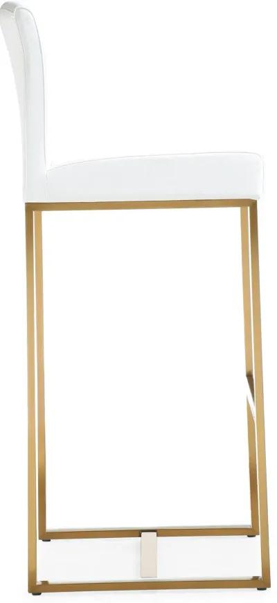 Denmark White Performance Vegan Leather and Gold Steel Barstool - Set of 2