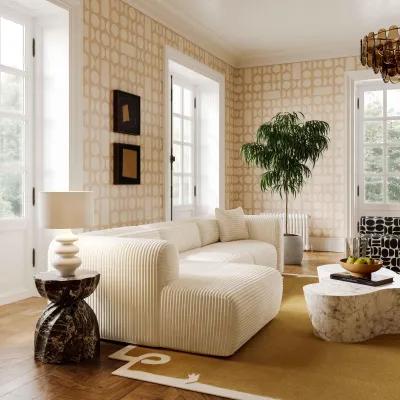 Tarra Fluffy Oversized Cream Corduroy Modular LAF Sectional