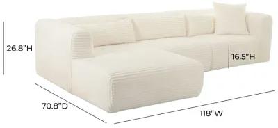 Tarra Fluffy Oversized Cream Corduroy Modular LAF Sectional