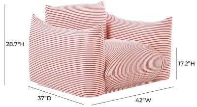 Saint Tropez Pearl and Red Striped Stuffed Outdoor Armchair