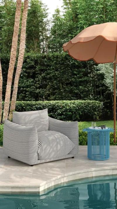 Saint Tropez Pearl and Black Striped Stuffed Outdoor Armchair