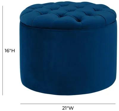 Queen Navy Velvet Storage Ottoman