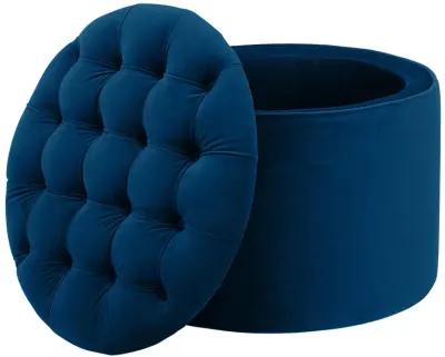 Queen Navy Velvet Storage Ottoman