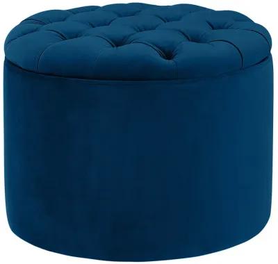 Queen Navy Velvet Storage Ottoman