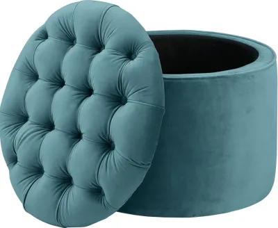 Queen Sea Blue Velvet Storage Ottoman