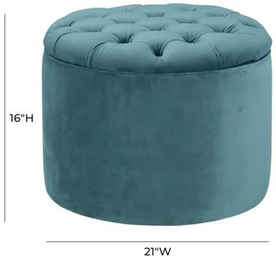 Queen Sea Blue Velvet Storage Ottoman