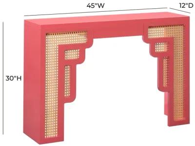 Suzie Coral Pink & Rattan Console Table