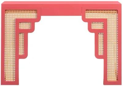 Suzie Coral Pink & Rattan Console Table