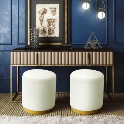 Opal Cream Velvet Ottoman with Gold Base