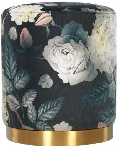 Opal Floral Velvet Ottoman with Gold Base