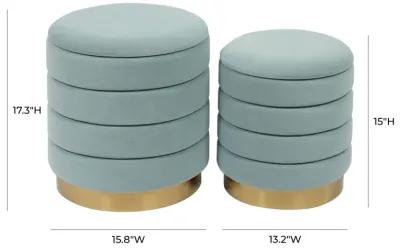 Saturn Sea Blue Velvet Storage Ottomans - Set of 2