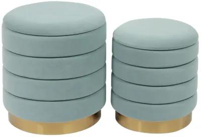 Saturn Sea Blue Velvet Storage Ottomans - Set of 2