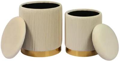 Channeled Cream Velvet Storage Ottomans - Set of 2