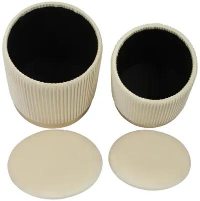 Channeled Cream Velvet Storage Ottomans - Set of 2