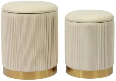 Channeled Cream Velvet Storage Ottomans - Set of 2