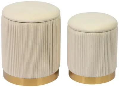 Channeled Cream Velvet Storage Ottomans - Set of 2