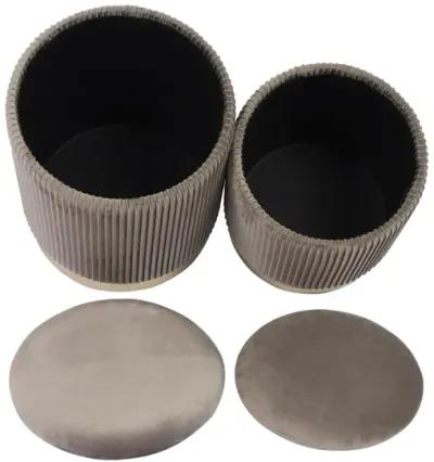 Channeled Grey Velvet Storage Ottomans - Set of 2