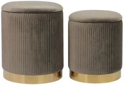 Channeled Grey Velvet Storage Ottomans - Set of 2