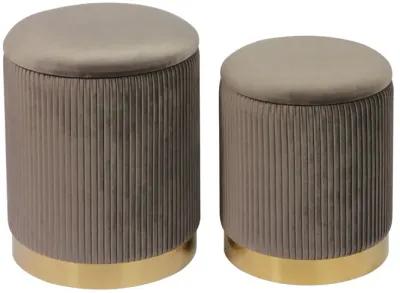 Channeled Grey Velvet Storage Ottomans - Set of 2