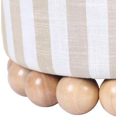 Dex Beige Striped Linen Ottoman