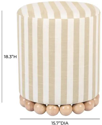 Dex Beige Striped Linen Ottoman